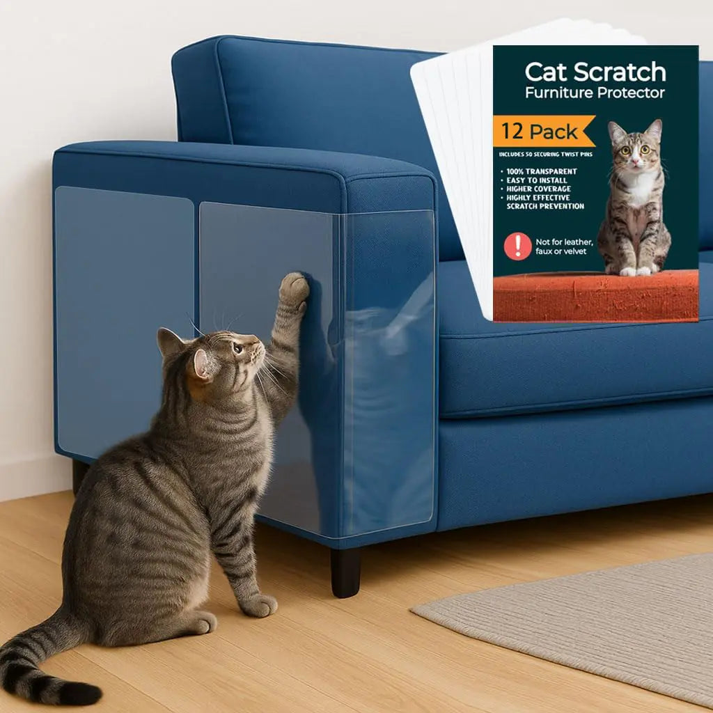 AISOON 12 Pack anti Cat Scratch Furniture Protector, Couch Protector from Cat Claws - Heavy-Duty, Easy-To-Apply Scratching Deterrent and Shield for Sofa Corners, Walls, Doors- with 50 Twist Pins