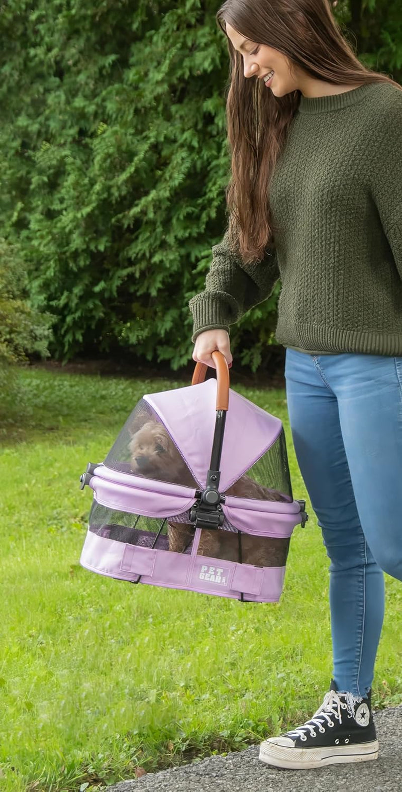Pet Gear View 360 Ultra Lite Pet Safety Carrier & Car Seat for Small Dogs & Cats Push Button Entry, 15", Larkspur
