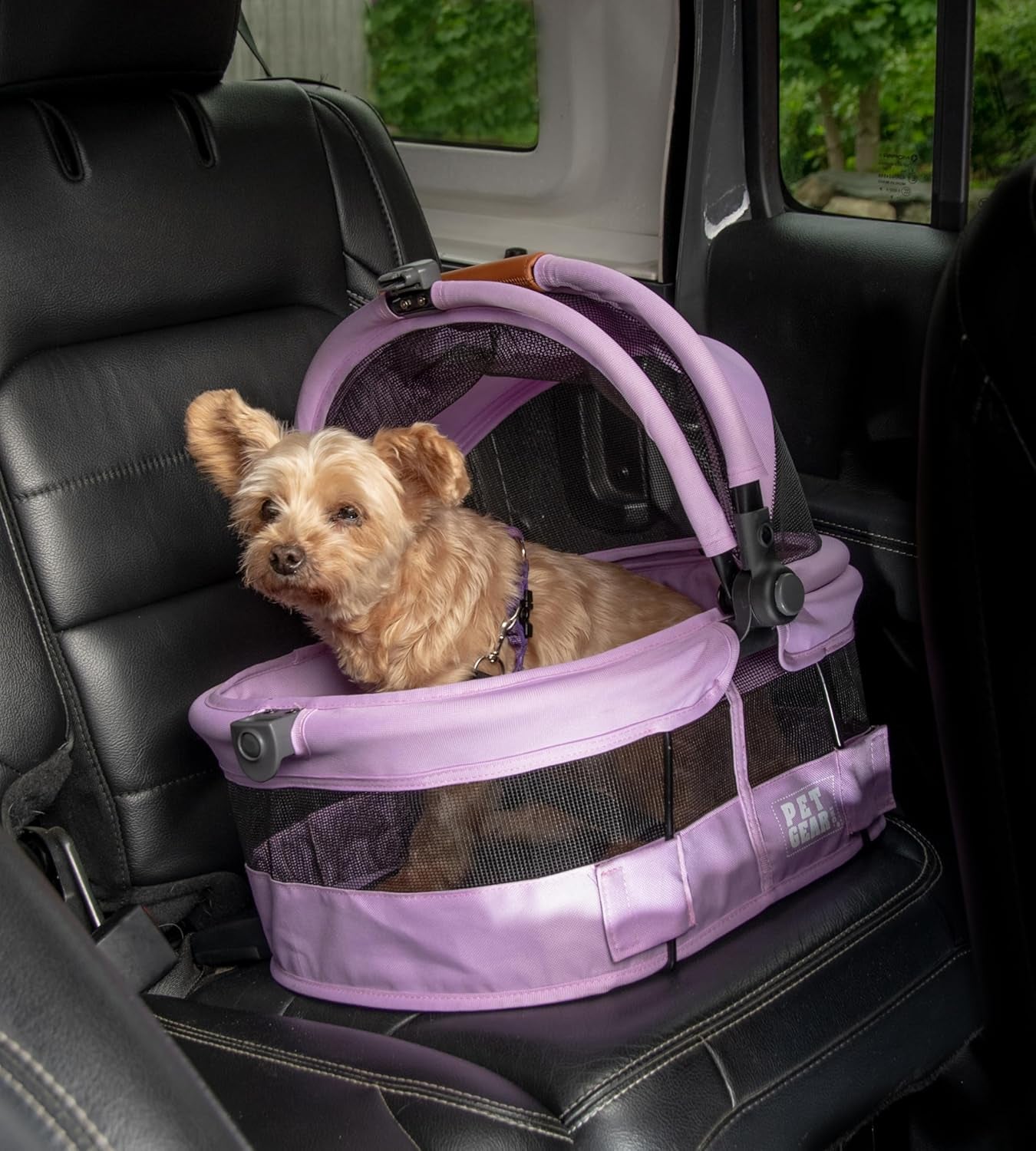 Pet Gear No-Zip View 360 Ultra Lite Pet Safety Carrier and Car Seat for Small Dogs and Cats, Snap-Button Entry, 15 Inches, Bright Purple