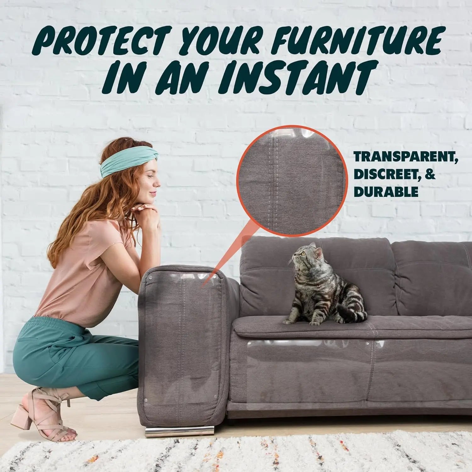 AISOON 12 Pack anti Cat Scratch Furniture Protector, Couch Protector from Cat Claws - Heavy-Duty, Easy-To-Apply Scratching Deterrent and Shield for Sofa Corners, Walls, Doors- with 50 Twist Pins