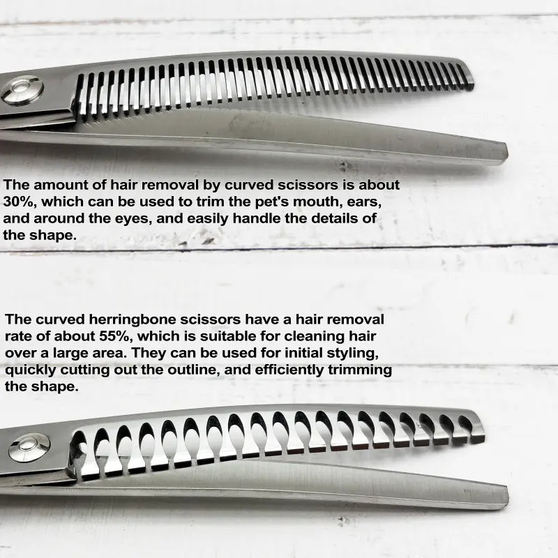 Silver Dog Grooming Scissors, up and down Curved Thinning Shears, Pet Hair Beauty Styling Tools