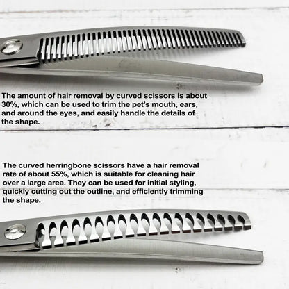Silver Dog Grooming Scissors, up and down Curved Thinning Shears, Pet Hair Beauty Styling Tools