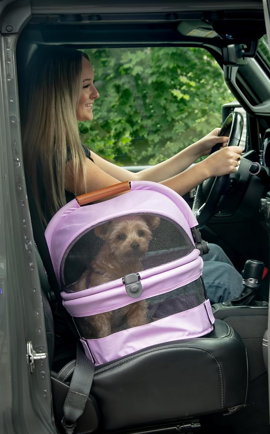 Pet Gear No-Zip View 360 Ultra Lite Pet Safety Carrier and Car Seat for Small Dogs and Cats, Snap-Button Entry, 15 Inches, Bright Purple