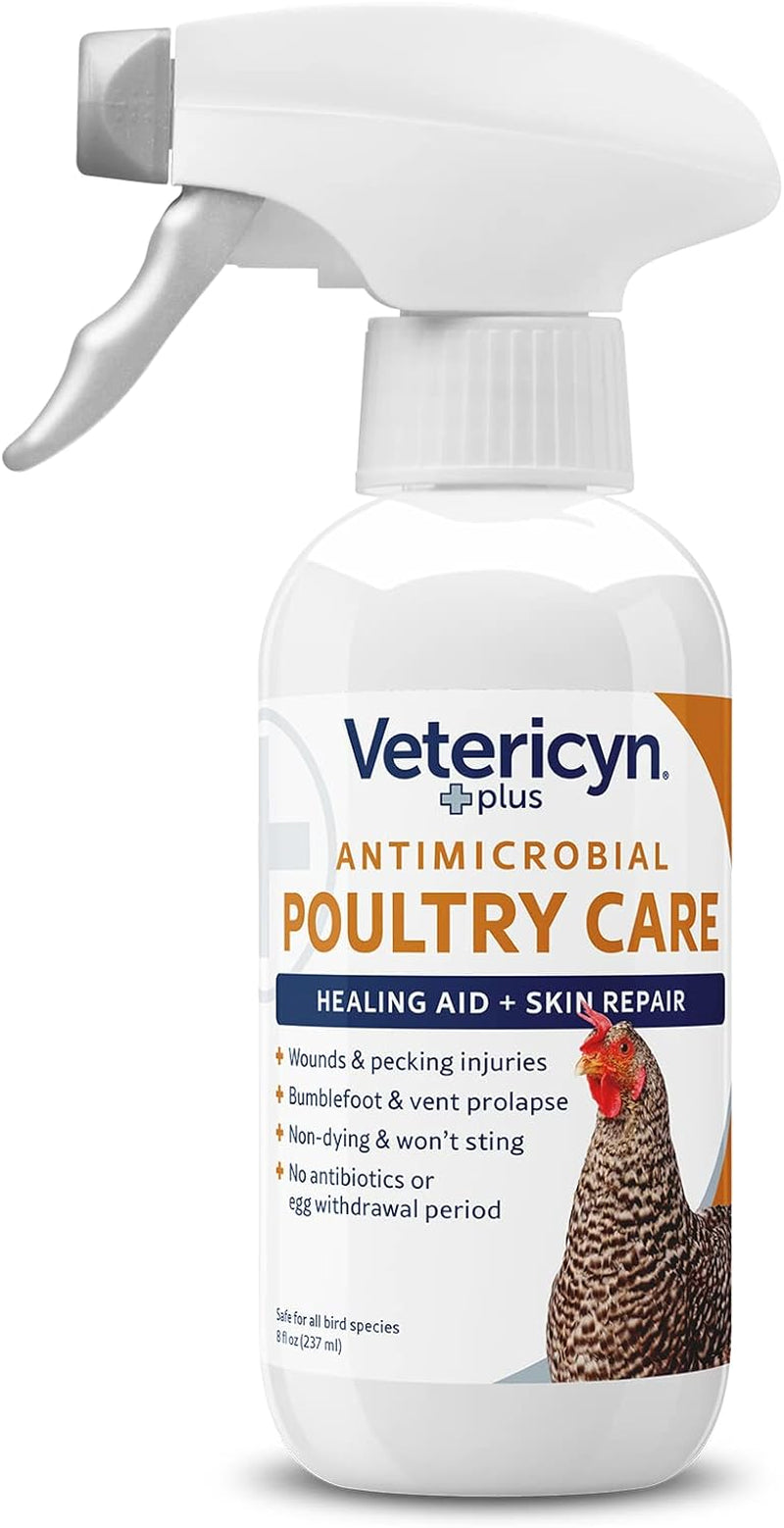 plus Antimicrobial Poultry Care. Spray to Clean Pecking Wounds, Cuts, Frostbite and Sores on Chickens and Other Bird Species. Offers Non-Toxic Relief without Stinging or Burning. 237 Ml