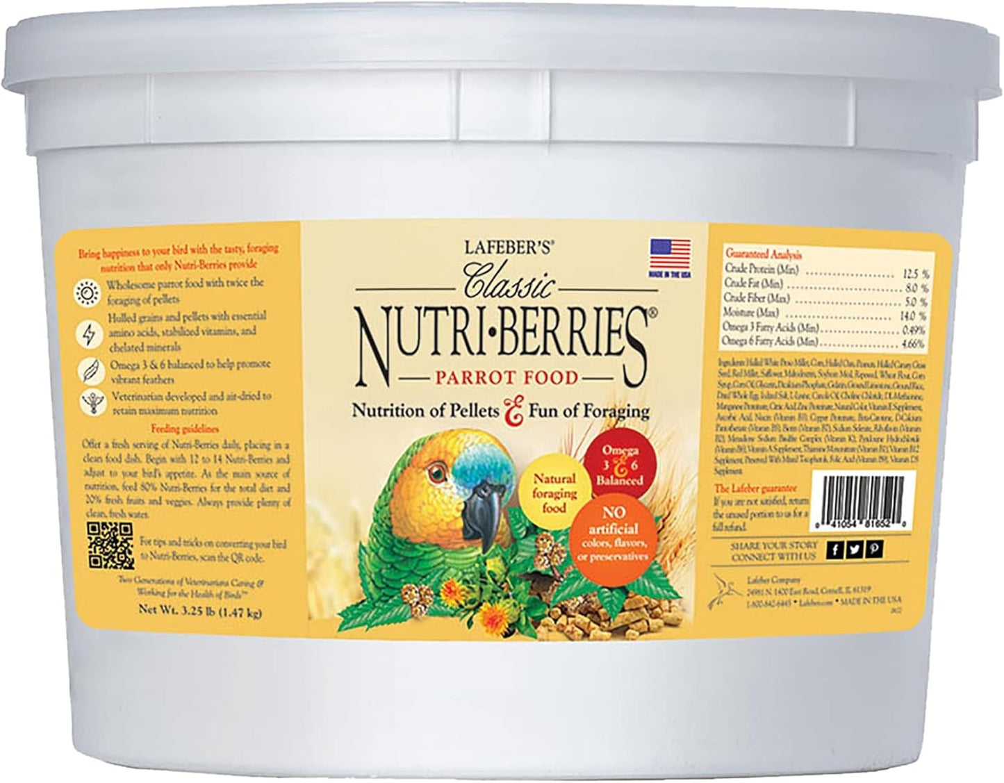 'S Classic Nutri-Berries Pet Bird Food, Made with Non-Gmo and Human-Grade Ingredients, for Parrots, 3.25 Lb