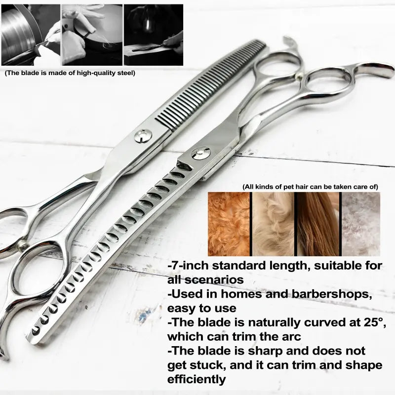 Silver Dog Grooming Scissors, up and down Curved Thinning Shears, Pet Hair Beauty Styling Tools