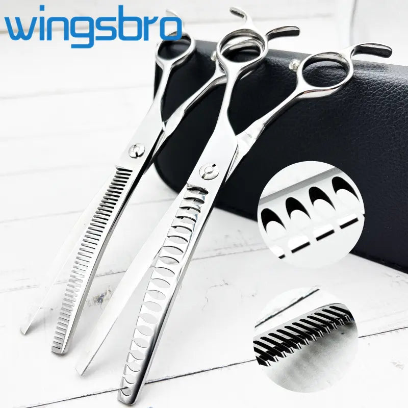 Silver Dog Grooming Scissors, up and down Curved Thinning Shears, Pet Hair Beauty Styling Tools