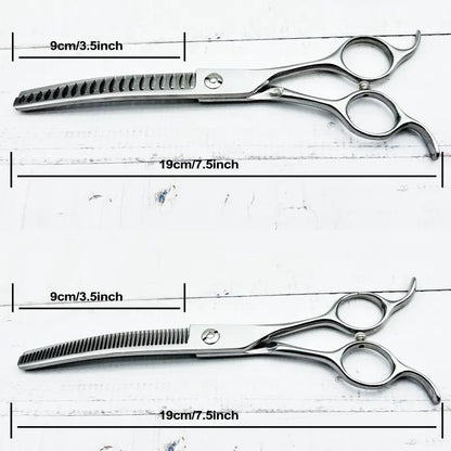 Silver Dog Grooming Scissors, up and down Curved Thinning Shears, Pet Hair Beauty Styling Tools