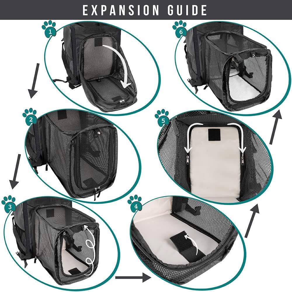 Dog Cat Backpack Carrier, Expandable Pet Carrier Backpack for Travel Hiking, Small Medium Dog Puppy Large Cat Carrying Backpack, Airline Approved Ventilated Soft Back Support, 18 Lbs, Black